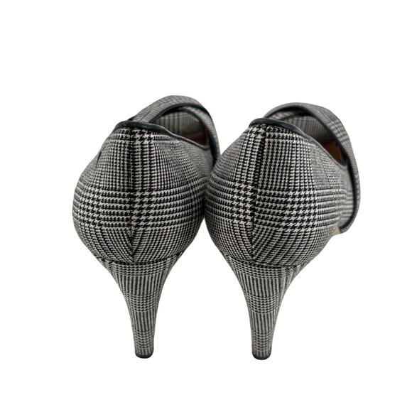 Talbots Houndstooth Peep Toe Heels 9 Black White Plaid Pumps Academia Prep - Picture 5 of 7